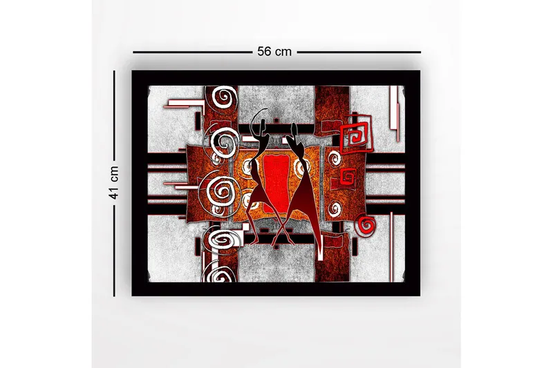 Indrammet lærred i træ - 41x56 cm - Abstrakt komposition med to dansende figurer - Rød / Sort / Hvid - Boligtilbehør - Billeder & kunst