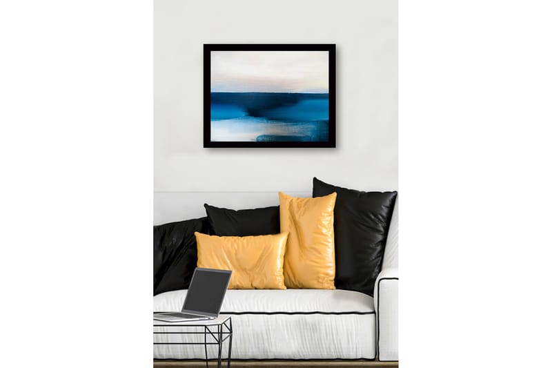 Indrammet lærred i træ - 41x56 cm - Abstrakt landskab med blå nuancer - Mørkeblå / Lyseblå / Hvid - Boligtilbehør - Billeder & kunst