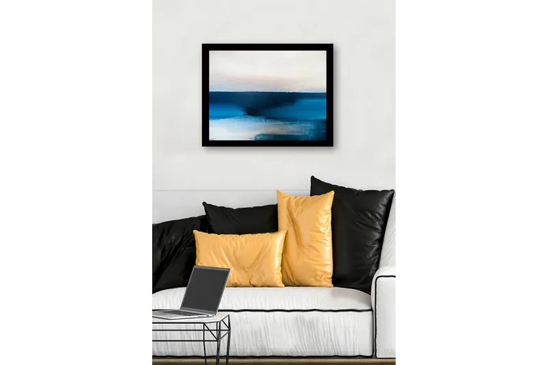 Indrammet lærred i træ - 41x56 cm - Abstrakt landskab med blå nuancer - Mørkeblå / Lyseblå / Hvid - Boligtilbehør - Billeder & kunst