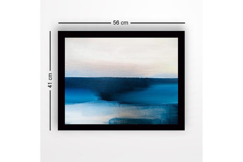 Indrammet lærred i træ - 41x56 cm - Abstrakt landskab med blå nuancer - Mørkeblå / Lyseblå / Hvid - Boligtilbehør - Billeder & kunst