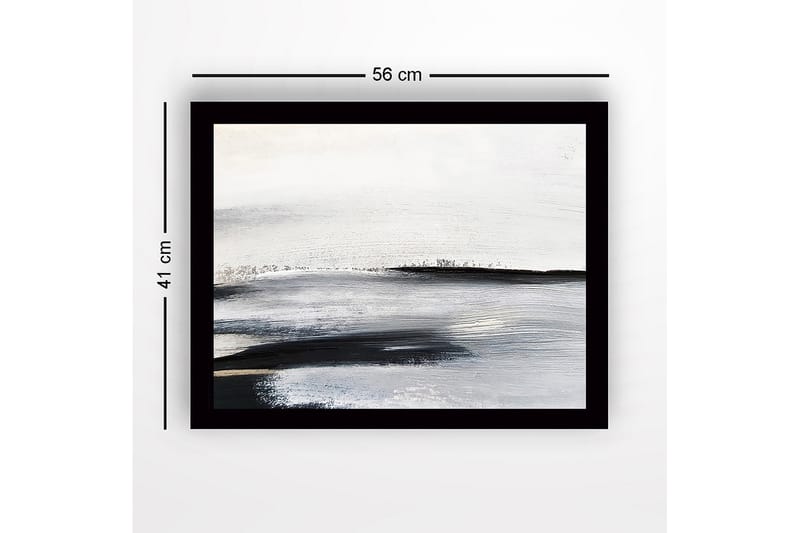 Indrammet lærred i træ - 41x56 cm - Abstrakt landskab med bløde, fejende linjer - Hvid / Sort / Grå - Boligtilbehør - Billeder & kunst