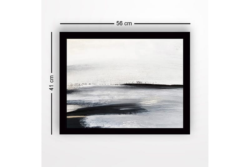 Indrammet lærred i træ - 41x56 cm - Abstrakt landskab med bløde, fejende linjer - Hvid / Sort / Grå - Boligtilbehør - Billeder & kunst