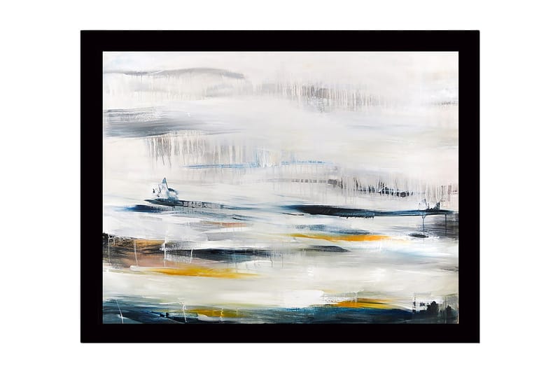 Indrammet lærred i træ - 41x56 cm - Abstrakt landskab med bløde farveovergange, Blå / Grå / Gul