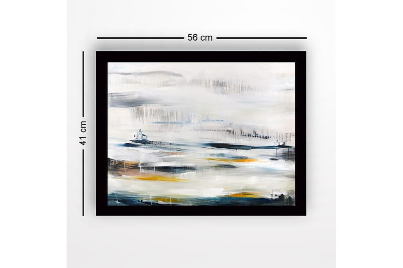 Indrammet lærred i træ - 41x56 cm - Abstrakt landskab med bløde farveovergange - Blå / Grå / Gul - Boligtilbehør - Billeder & kunst