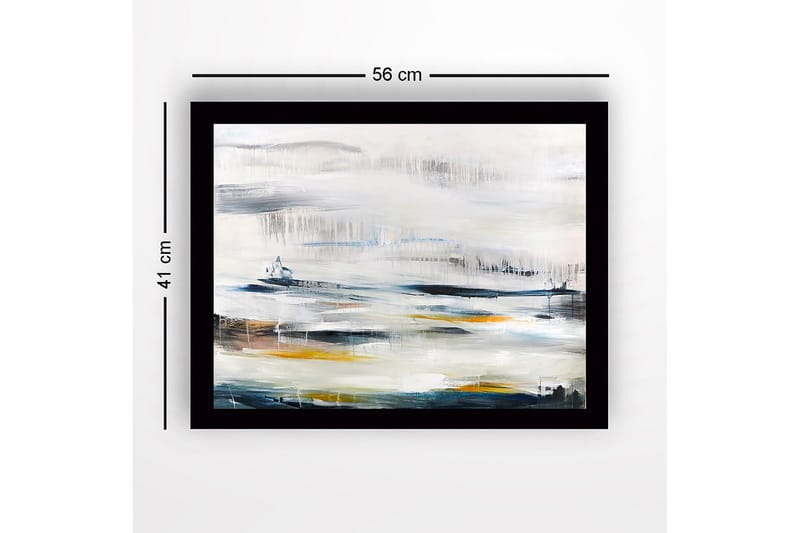 Indrammet lærred i træ - 41x56 cm - Abstrakt landskab med bløde farveovergange - Blå / Grå / Gul - Boligtilbehør - Billeder & kunst