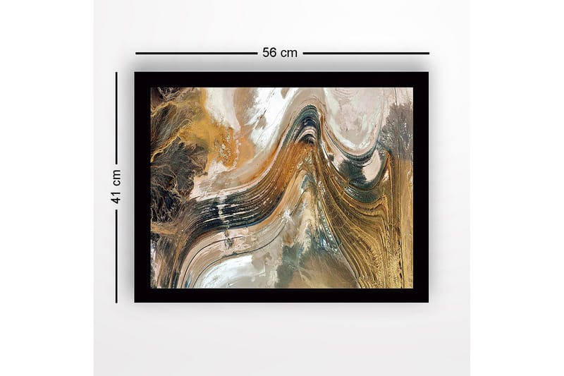 Indrammet lærred i træ - 41x56 cm - Abstrakt landskab med fejende linjer og jordfarver - Guld / Brun / Sort - Boligtilbehør - Billeder & kunst