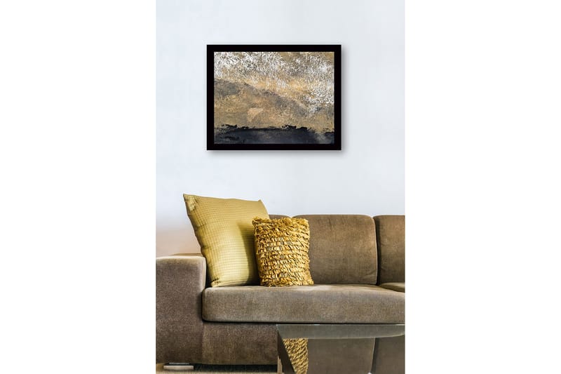 Indrammet lærred i træ - 41x56 cm - Abstrakt landskab med gyldne og sorte toner - Guld / Sort - Boligtilbehør - Billeder & kunst