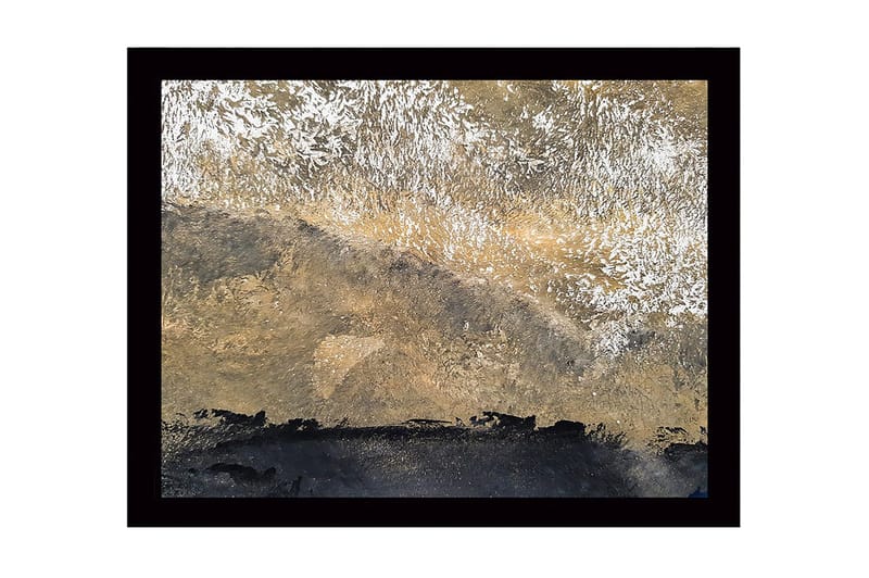 Indrammet lærred i træ - 41x56 cm - Abstrakt landskab med gyldne og sorte toner, Guld / Sort