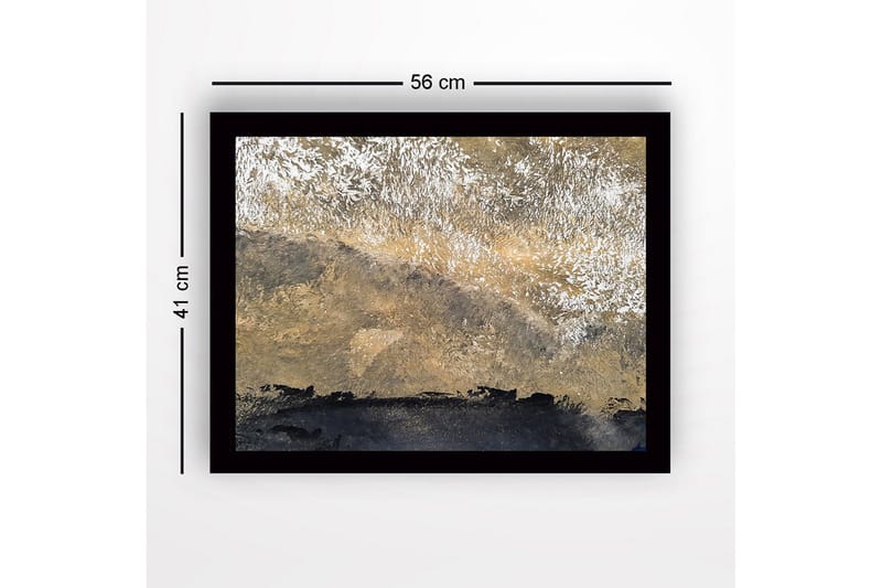 Indrammet lærred i træ - 41x56 cm - Abstrakt landskab med gyldne og sorte toner - Guld / Sort - Boligtilbehør - Billeder & kunst
