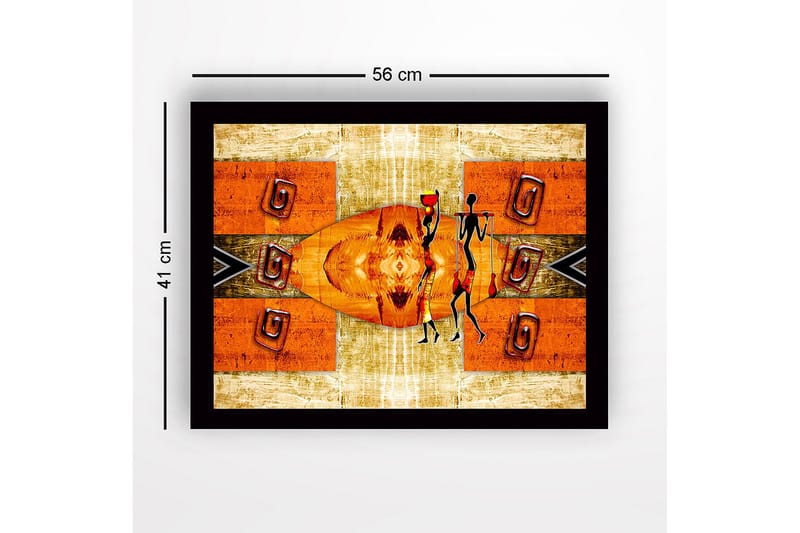 Indrammet lærred i træ - 41x56 cm - Abstrakt scene med stiliserede figurer, der bærer vandkrukker - Orange / Sort / Beige - Boligtilbehør - Billeder & kunst