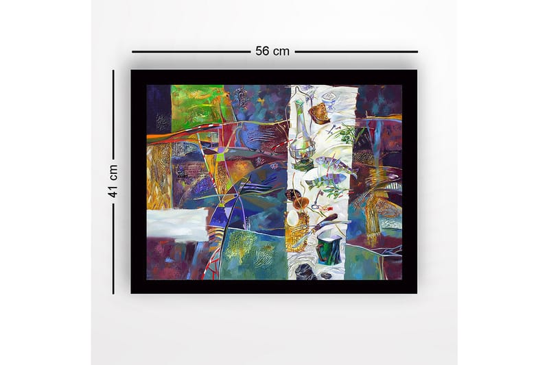 Indrammet lærred i træ - 41x56 cm - Abstrakt stilleben med mad og køkkenredskaber - Grøn / Lilla / Guld - Boligtilbehør - Billeder & kunst