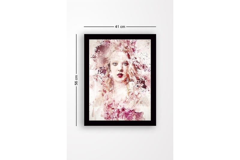 Indrammet lærred i træ - 41x56 cm - Abstrakt portræt af en kvinde med bløde farveovergange - Lyserød / Beige / Bordeaux - Boligtilbehør - Billeder & kunst