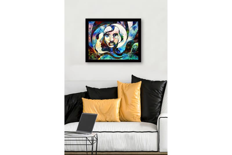 Indrammet lærred i træ - 41x56 cm - Abstrakt portræt med ansigter der smelter sammen - Blå / Grøn / Rød - Boligtilbehør - Billeder & kunst