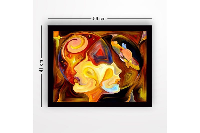 Indrammet lærred i træ - 41x56 cm - Abstrakt portræt af to ansigter med kosmiske elementer - Guld / Orange / Brun - Boligtilbehør - Billeder & kunst