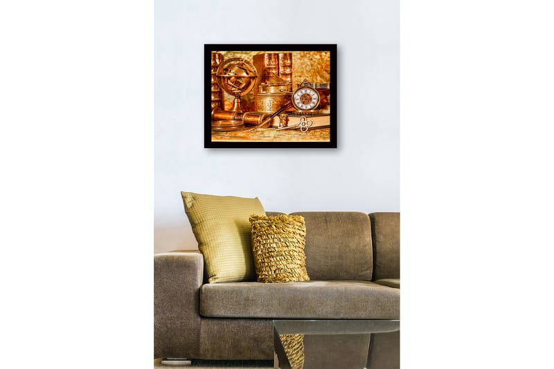 Indrammet lærred i træ - 41x56 cm - Antik samling af navigationsværktøjer og ure - Kobber / Guld / Brun - Boligtilbehør - Billeder & kunst