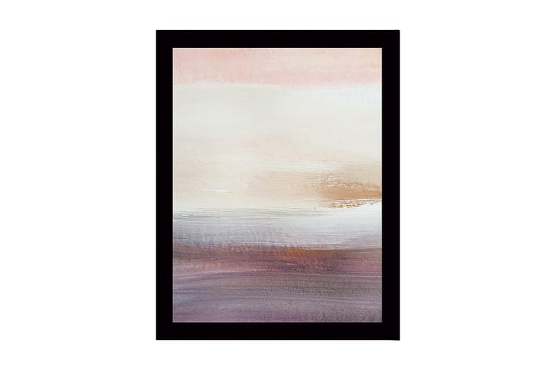 Indrammet lærred i træ - 41x56 cm - Blød abstrakt landskabskomposition med subtile farveovergange, Lys pink / Beige / Lilla