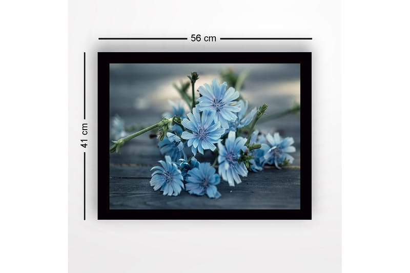Indrammet lærred i træ - 41x56 cm - Blomster i bløde blå nuancer - Lyseblå / Grøn - Boligtilbehør - Billeder & kunst