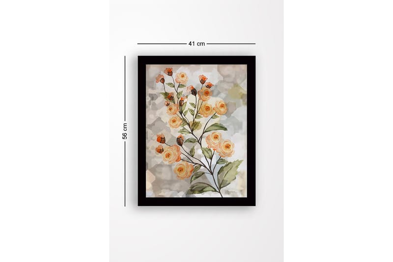 Indrammet lærred i træ - 41x56 cm - Blomsterarrangement med roser i bløde nuancer - Lys orange / Grøn / Beige - Boligtilbehør - Billeder & kunst