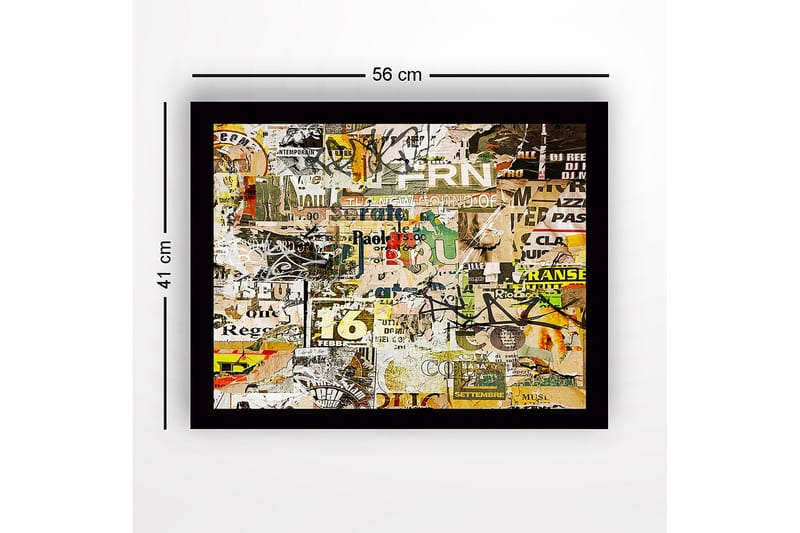 Indrammet lærred i træ - 41x56 cm - Collage af plakater og typografi i forskellige stilarter - Gul / Grøn / Brun - Boligtilbehør - Billeder & kunst