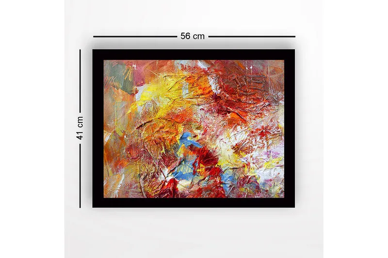 Indrammet lærred i træ - 41x56 cm - Farverig abstrakt komposition med dynamiske former - Rød / Gul / Blå - Boligtilbehør - Billeder & kunst