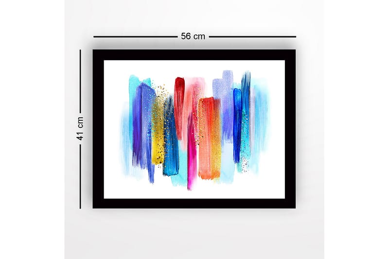 Indrammet lærred i træ - 41x56 cm - Farverig abstrakt komposition med lodrette penselstrøg - Blå / Rød / Gul - Boligtilbehør - Billeder & kunst
