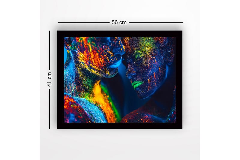 Indrammet lærred i træ - 41x56 cm - Farverig ansigtsmaling med to nære personer - Blå / Grøn / Orange - Boligtilbehør - Billeder & kunst
