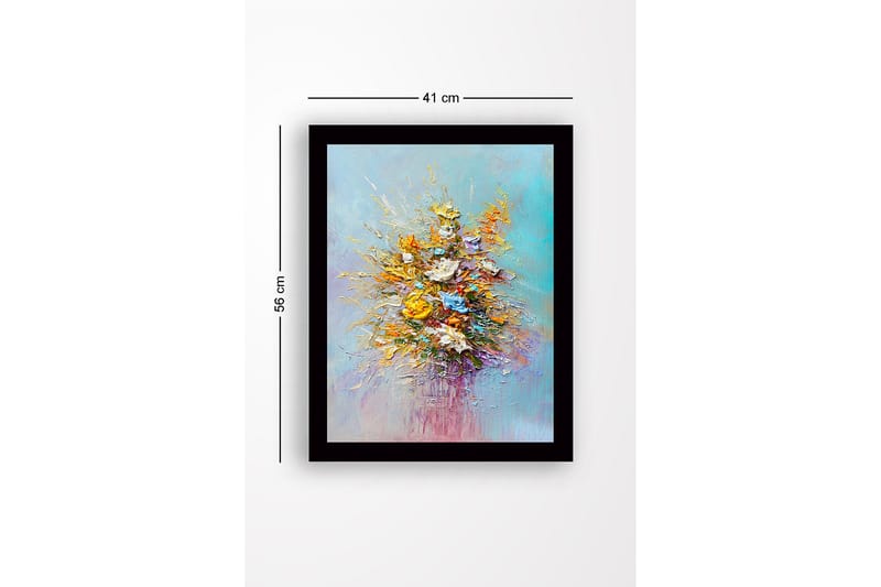 Indrammet lærred i træ - 41x56 cm - Farverig blomsterbuket - Gul / Orange / Lilla - Boligtilbehør - Billeder & kunst