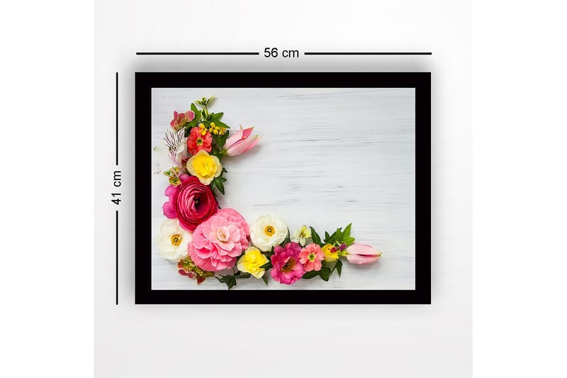 Indrammet lærred i træ - 41x56 cm - Farverig blomsterbuket i forskellige nuancer - Lyserød / Gul / Hvid - Boligtilbehør - Billeder & kunst