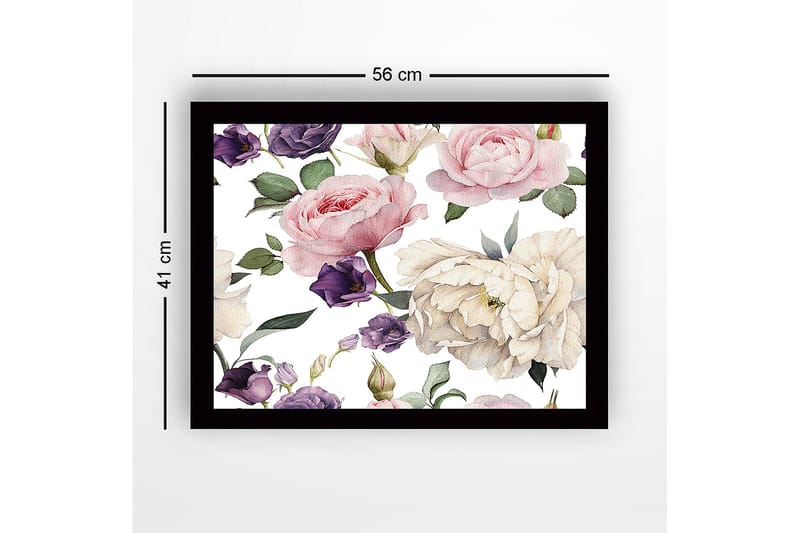 Indrammet lærred i træ - 41x56 cm - Farverig blomsterbuket i forskellige nuancer - Lyserød / Lilla / Hvid - Boligtilbehør - Billeder & kunst
