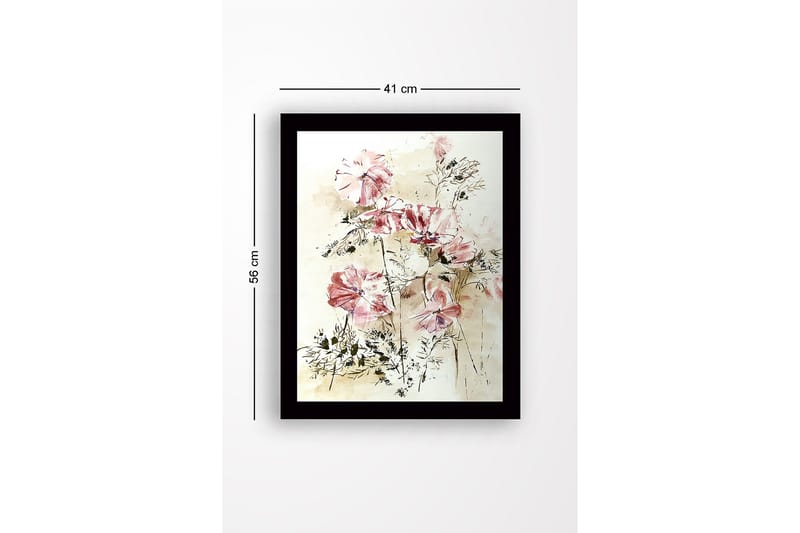 Indrammet lærred i træ - 41x56 cm - Farverig blomsterbuket - Lyserød / Grøn / Beige - Boligtilbehør - Billeder & kunst