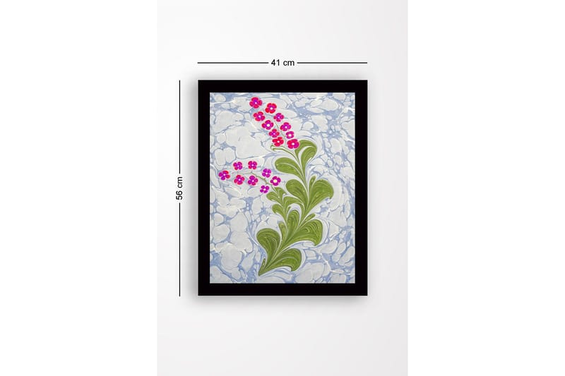 Indrammet lærred i træ - 41x56 cm - Farverig blomsterkomposition med grønt løv - Grøn / Lyserød / Blå - Boligtilbehør - Billeder & kunst