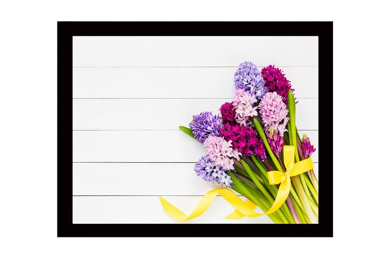 Indrammet lærred i træ - 41x56 cm - Farverig buket hyacinter, Lilla / Lyserød / Grøn