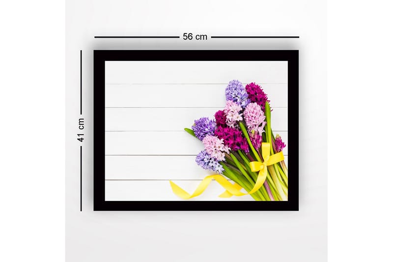 Indrammet lærred i træ - 41x56 cm - Farverig buket hyacinter - Lilla / Lyserød / Grøn - Boligtilbehør - Billeder & kunst