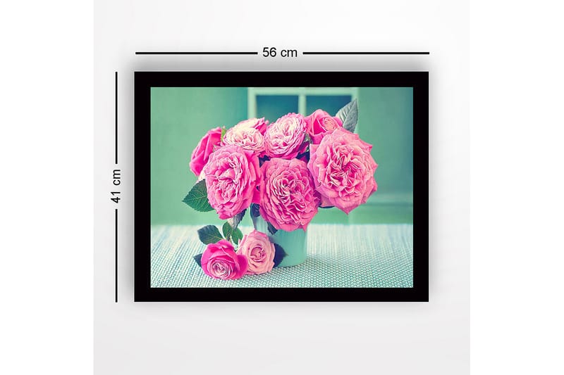 Indrammet lærred i træ - 41x56 cm - Farverig buket roser - Lyserød / Grøn / Hvid - Boligtilbehør - Billeder & kunst