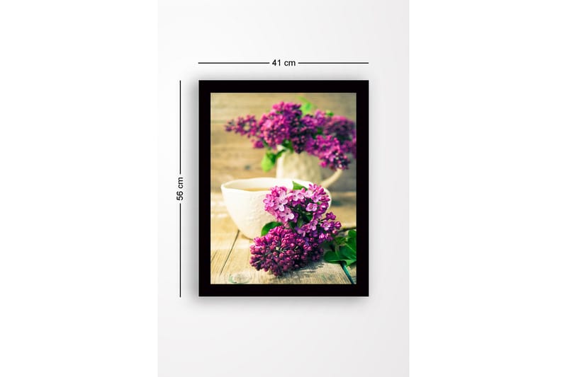 Indrammet lærred i træ - 41x56 cm - Farverig buket syrener - Lilla / Grøn - Boligtilbehør - Billeder & kunst