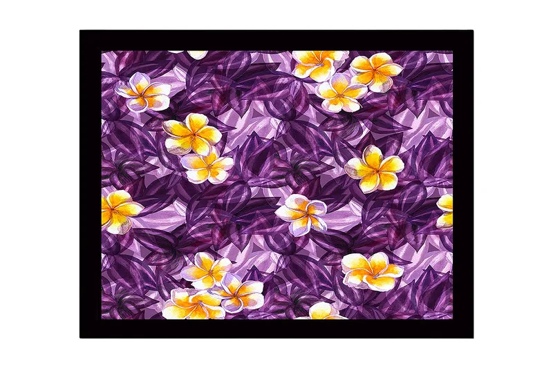 Indrammet lærred i træ - 41x56 cm - Farverig komposition af blomster og blade, Lilla / Gul / Hvid