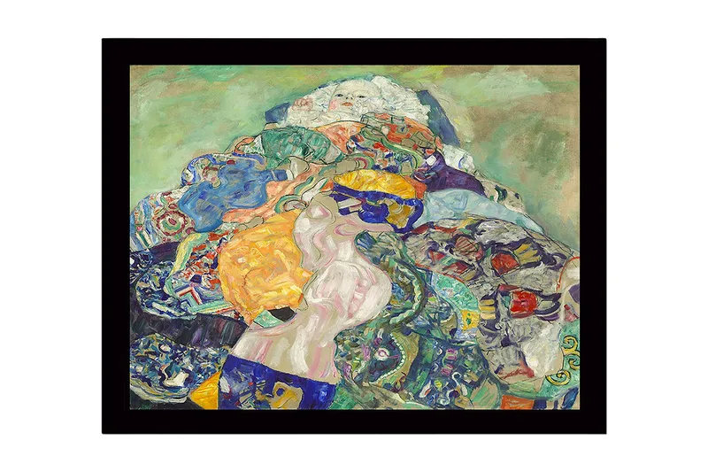 Indrammet lærred i træ - 41x56 cm - Farverig komposition af en kvinde omgivet af mønstrede tekstiler - Grøn / Blå / Orange - Boligtilbehør - Billeder & kunst