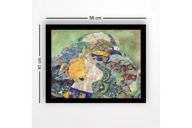 Indrammet lærred i træ - 41x56 cm - Farverig komposition af en kvinde omgivet af mønstrede tekstiler - Grøn / Blå / Orange - Boligtilbehør - Billeder & kunst