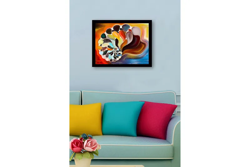 Indrammet lærred i træ - 41x56 cm - Farverig muslingeskal med abstrakte former - Orange / Brun / Hvid - Boligtilbehør - Billeder & kunst