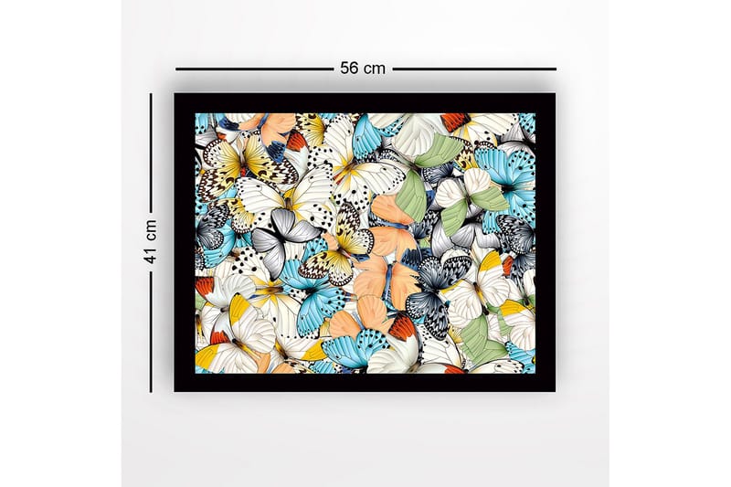 Indrammet lærred i træ - 41x56 cm - Farverig samling af sommerfugle - Blå / Hvid / Orange - Boligtilbehør - Billeder & kunst