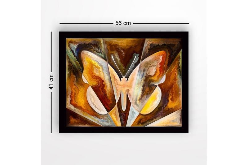 Indrammet lærred i træ - 41x56 cm - Farverig sommerfugl med abstrakte former - Guld / Brun / Hvid - Boligtilbehør - Billeder & kunst