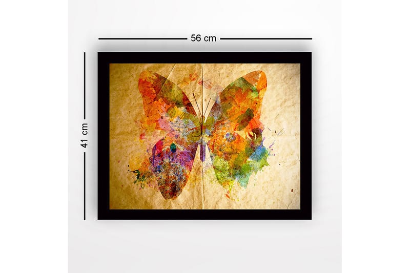 Indrammet lærred i træ - 41x56 cm - Farverig sommerfugl med abstrakte mønstre - Orange / Grøn / Lilla - Boligtilbehør - Billeder & kunst