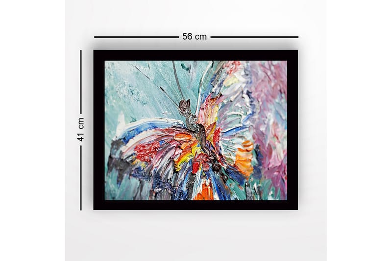 Indrammet lærred i træ - 41x56 cm - Farverig sommerfugl med detaljeret tekstur - Blå / Rød / Orange - Boligtilbehør - Billeder & kunst