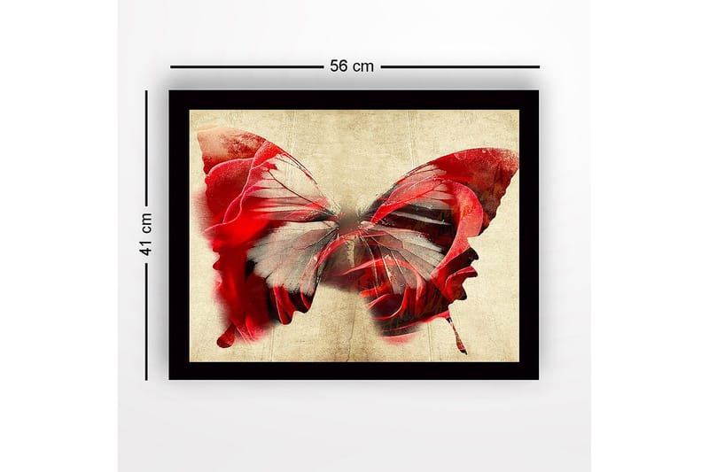 Indrammet lærred i træ - 41x56 cm - Farverig sommerfugl med elementer af ansigter - Rød / Grå / Beige - Boligtilbehør - Billeder & kunst