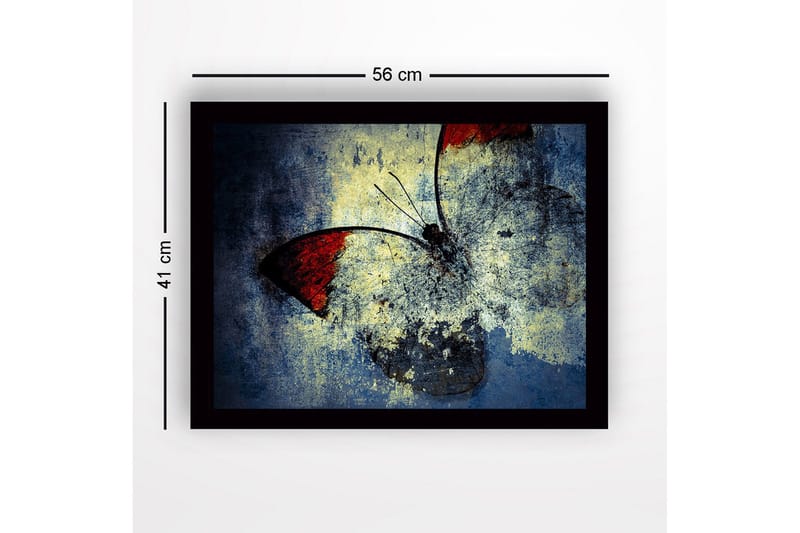 Indrammet lærred i træ - 41x56 cm - Farverig sommerfugl med røde vinger - Rød / Blå / Gul - Boligtilbehør - Billeder & kunst