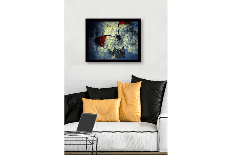 Indrammet lærred i træ - 41x56 cm - Farverig sommerfugl med røde vinger - Rød / Blå / Gul - Boligtilbehør - Billeder & kunst
