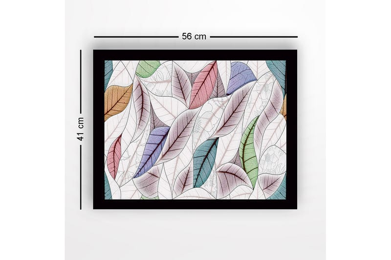 Indrammet lærred i træ - 41x56 cm - Farverige blade i en harmonisk komposition - Grøn / Lyserød / Blå - Boligtilbehør - Billeder & kunst
