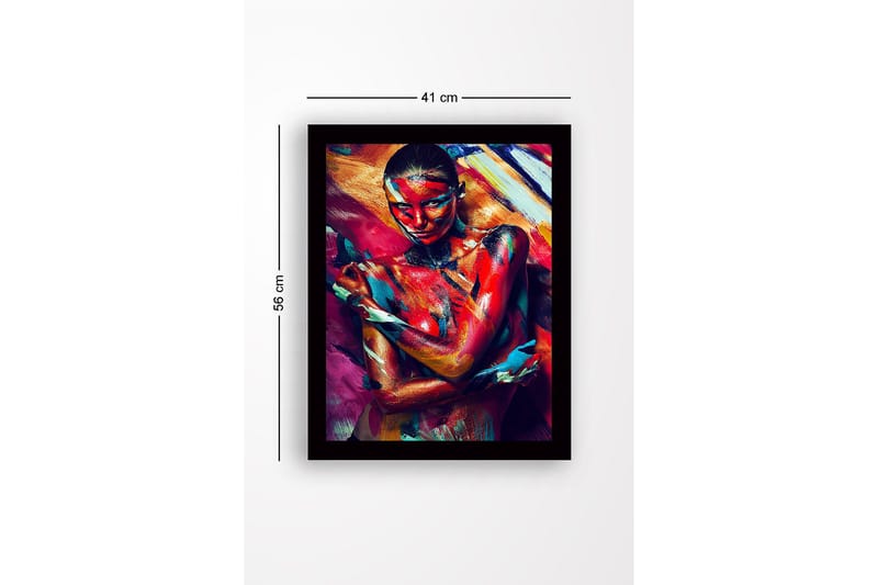 Indrammet lærred i træ - 41x56 cm - Farverigt kropsmaleri af en kvinde, der udtrykker følelser gennem bevægelse og farve - Rød / Blå / Gul - Boligtilbehør - Billeder & kunst
