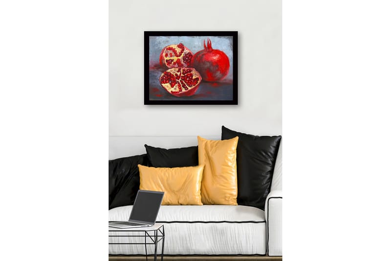 Indrammet lærred i træ - 41x56 cm - Granatæbler i en rolig komposition - Rød / Beige / Grå - Boligtilbehør - Billeder & kunst