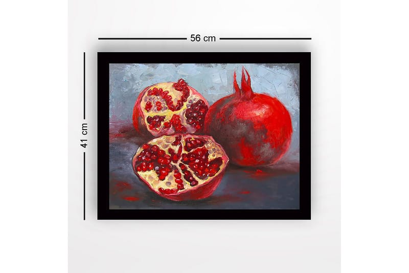 Indrammet lærred i træ - 41x56 cm - Granatæbler i en rolig komposition - Rød / Beige / Grå - Boligtilbehør - Billeder & kunst